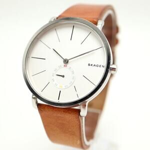 Skagen Mens Hagen Small Seconds 40mm Watch Brown Leather with New Battery